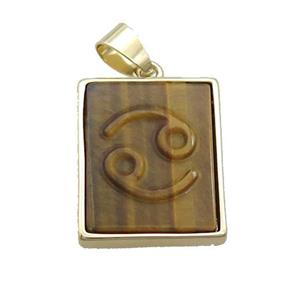 Natural Tiger Eye Stone Pendant Zodiac Cancer Rectangle Gold Plated, approx 16-20mm [GM19350]