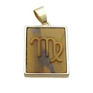 Natural Tiger Eye Stone Pendant Zodiac Virgo Rectangle Gold Plated, approx 16-20mm [GM19352]