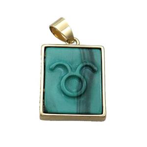 Natural Malachite Pendant Zodiac Aries Green Rectangle Gold Plated, approx 16-20mm [GM19360]