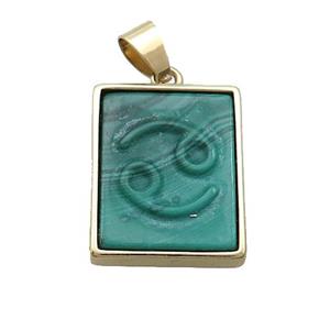 Natural Malachite Pendant Zodiac Cancer Green Rectangle Gold Plated, approx 16-20mm [GM19363]