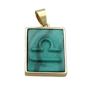 Natural Malachite Pendant Zodiac Libra Green Rectangle Gold Plated, approx 16-20mm [GM19366]
