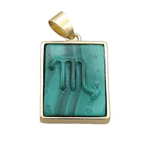 Natural Malachite Pendant Zodiac Scorpio Green Rectangle Gold Plated, approx 16-20mm [GM19367]