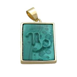 Natural Malachite Pendant Zodiac Capricorn Green Rectangle Gold Plated, approx 16-20mm [GM19369]