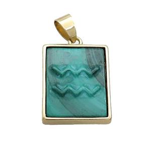 Natural Malachite Pendant Zodiac Aquarius Green Rectangle Gold Plated, approx 16-20mm [GM19370]
