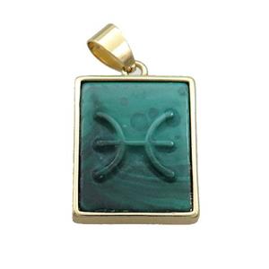 Natural Malachite Pendant Zodiac Pisces Green Rectangle Gold Plated, approx 16-20mm [GM19371]