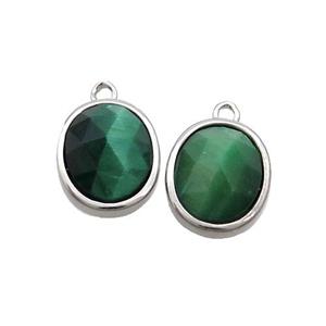 Green Tiger Eye Stone Oval Pendant Platinum Plated, approx 11-13mm [GM19376]