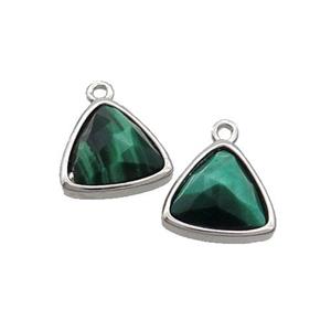 Green Tiger Eye Stone Triangle Pendant Platinum Plated, approx 12.5mm [GM19385]