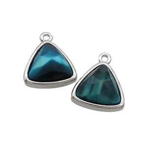 Blue Tiger Eye Stone Triangle Pendant Platinum Plated, approx 12.5mm [GM19386]