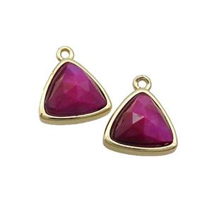 Fuchsia Tiger Eye Stone Triangle Pendant Gold Plated, approx 12.5mm [GM19389]