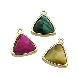 Tiger Eye Stone Triangle Pendant Gold Plated Mixed, approx 12.5mm [GM19392]
