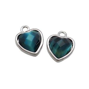 Peacock Blue Tiger Eye Stone Heart Pendant Platinum Plated, approx 11mm [GM19402]