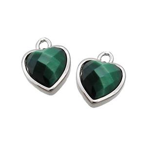 Green Tiger Eye Stone Heart Pendant Platinum Plated, approx 11mm [GM19403]