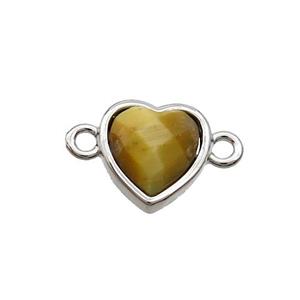 Golden Tiger Eye Stone Heart Connector Platinum Plated, approx 11mm [GM19418]