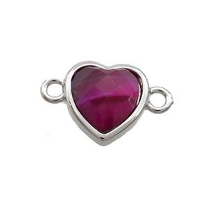 Fuchsia Tiger Eye Stone Heart Connector Platinum Plated, approx 11mm [GM19419]