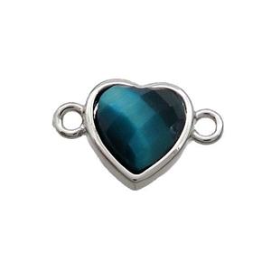 Blue Tiger Eye Stone Heart Connector Platinum Plated, approx 11mm [GM19420]