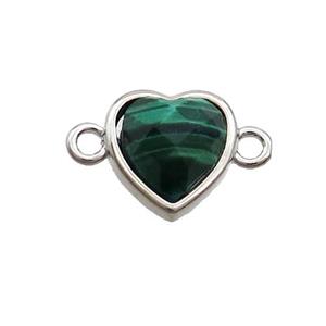 Green Tiger Eye Stone Heart Connector Platinum Plated, approx 11mm [GM19421]