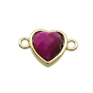 Fuchsia Tiger Eye Stone Heart Connector Gold Plated, approx 11mm [GM19424]