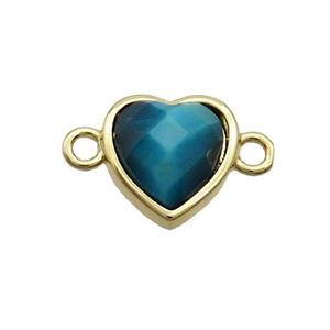 Blue Tiger Eye Stone Heart Connector Gold Plated, approx 11mm [GM19425]