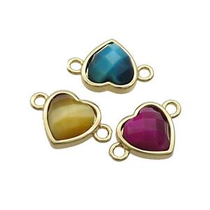 Mixed Tiger Eye Stone Heart Connector Gold Plated, approx 11mm [GM19427]