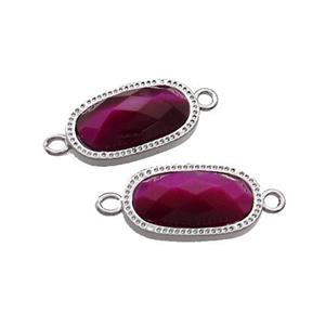 Fuchsia Tiger Eye Stone Oval Connector Platinum Plated, approx 9-16mm [GM19429]