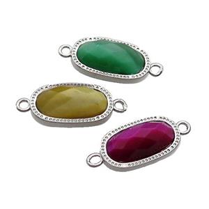 Mixed Tiger Eye Stone Oval Connector Platinum Plated, approx 9-16mm [GM19432]