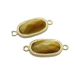 Golden Tiger Eye Stone Oval Connector Gold Plated, approx 9-16mm [GM19433]