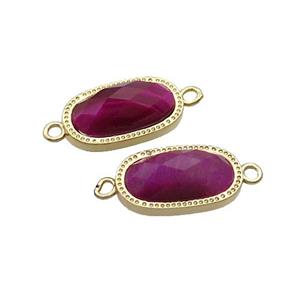 Fuchsia Tiger Eye Stone Oval Connector Gold Plated, approx 9-16mm [GM19434]