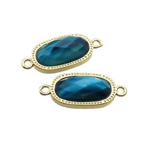 Blue Tiger Eye Stone Oval Connector Gold Plated, approx 9-16mm [GM19436]