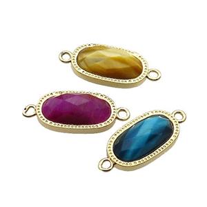 Mixed Tiger Eye Stone Oval Connector Gold Plated, approx 9-16mm [GM19437]