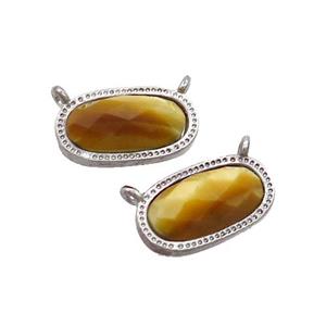 Golden Tiger Eye Stone Oval Pendant 2loops Platinum Plated, approx 9-16mm [GM19438]