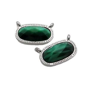 Green Tiger Eye Stone Oval Pendant 2loops Platinum Plated, approx 9-16mm [GM19441]