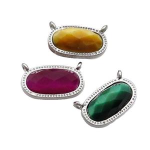 Mixed Tiger Eye Stone Oval Pendant 2loops Platinum Plated, approx 9-16mm [GM19442]