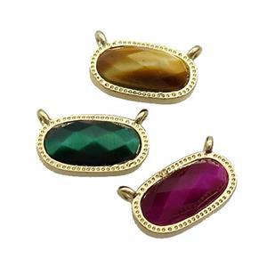 Mixed Tiger Eye Stone Oval Pendant 2loops Gold Plated, approx 9-16mm [GM19447]
