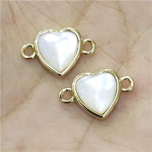 White Pearlized Shell Heart Connector Gold Plated, approx 11-12mm [GM19452]