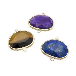 Mix Gemstone Connector Oval Gold Plated, approx 18-22mm [GM19495]
