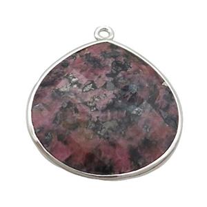 Pink Rhodonite Teardrop Pendant Platinum Plated, approx 25mm [GM19501]