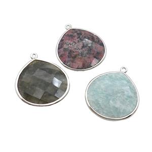 Mix Gemstone Teardrop Pendant Platinum Plated, approx 25mm [GM19502]