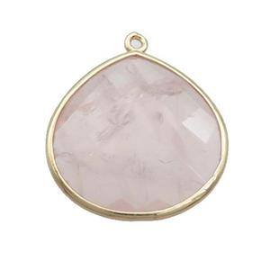 Pink Rose Quartz Teardrop Pendant Gold Plated, approx 25mm [GM19504]