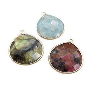 Mix Gemstone Teardrop Pendant Gold Plated, approx 25mm [GM19508]