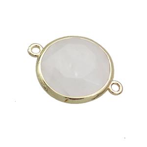 White Crystal Quartz Circle Connector Faceted Gold Plated, approx 18mm dia [GM19509]