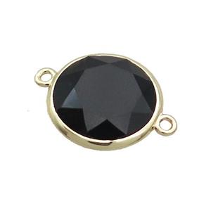 Black Onyx Agate Circle Connector Faceted Gold Plated, approx 18mm dia [GM19511]