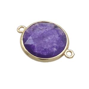 Purple Jade Circle Connector Dye Faceted Gold Plated, approx 18mm dia [GM19512]