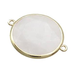 White Crystal Quartz Circle Connector Faceted Gold Plated, approx 25mm dia [GM19516]