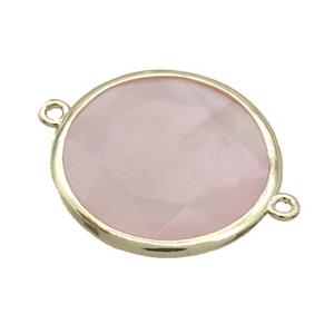 Pink Rose Quartz Circle Connector Faceted Gold Plated, approx 25mm dia [GM19517]