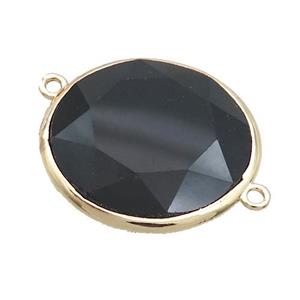 Black Onyx Agate Circle Connector Faceted Gold Plated, approx 25mm dia [GM19518]