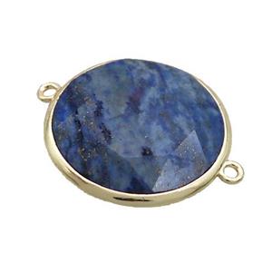 Natural Blue Sodalite Circle Connector Faceted Gold Plated, approx 25mm dia [GM19520]
