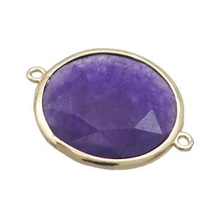 Purple Jade Circle Connector Dye Faceted Gold Plated, approx 25mm dia [GM19521]