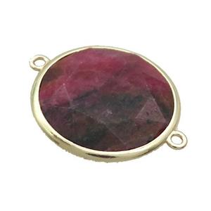Pink Rhodonite Circle Connector Faceted Gold Plated, approx 25mm dia [GM19524]