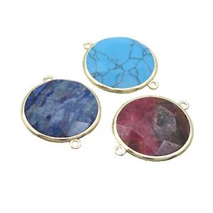 Mix Gemstone Circle Connector Faceted Gold Plated, approx 25mm dia [GM19525]