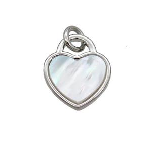 Copper Heart Pendant Pave White Shell Platinum Plated, approx 12mm [GM19544]